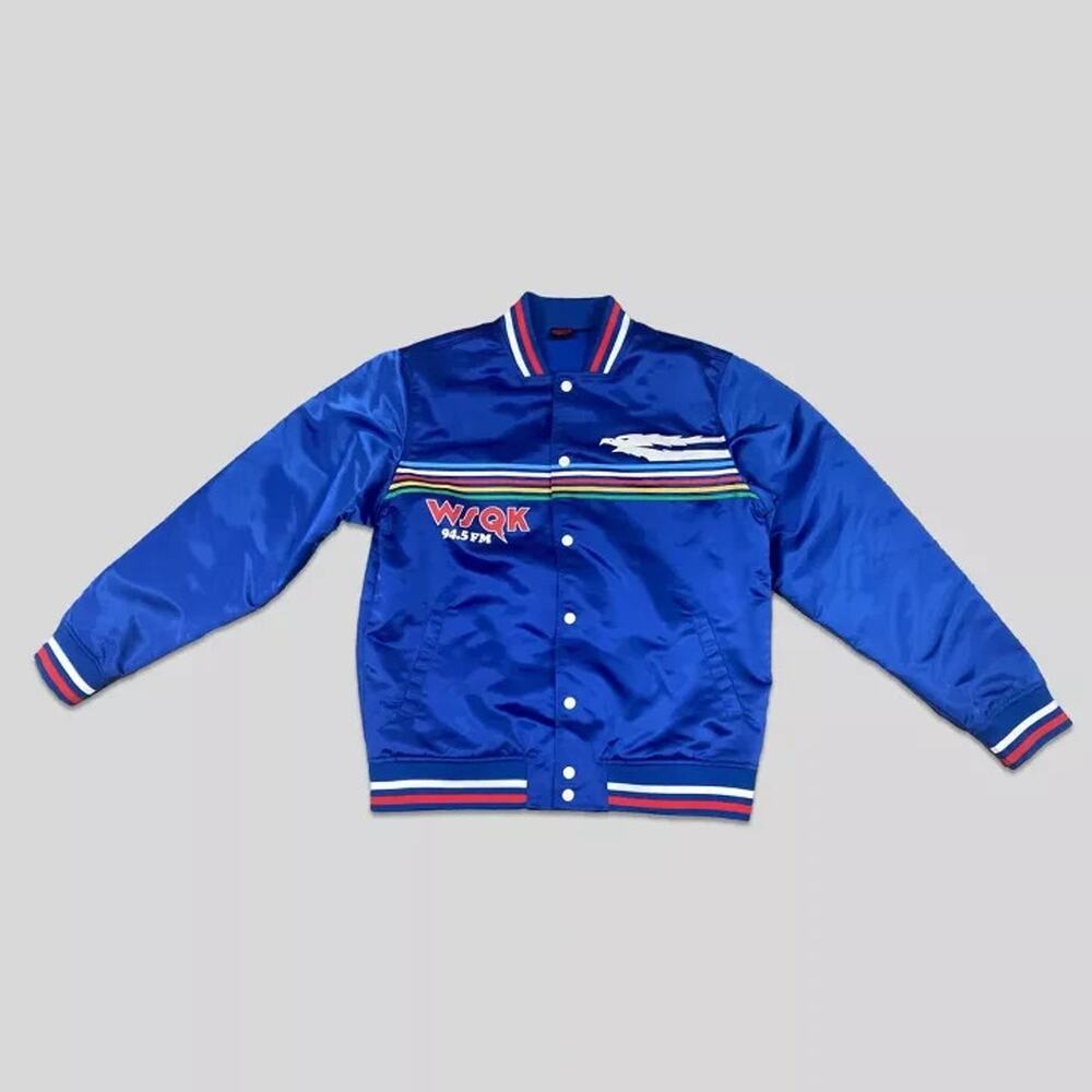 NEW Men's Stranger Things WSQK Satin Bomber Jacket - Blue - Large